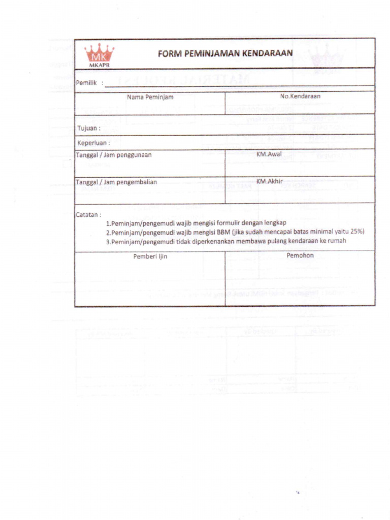 Form Pinjam Kendaraan | PDF