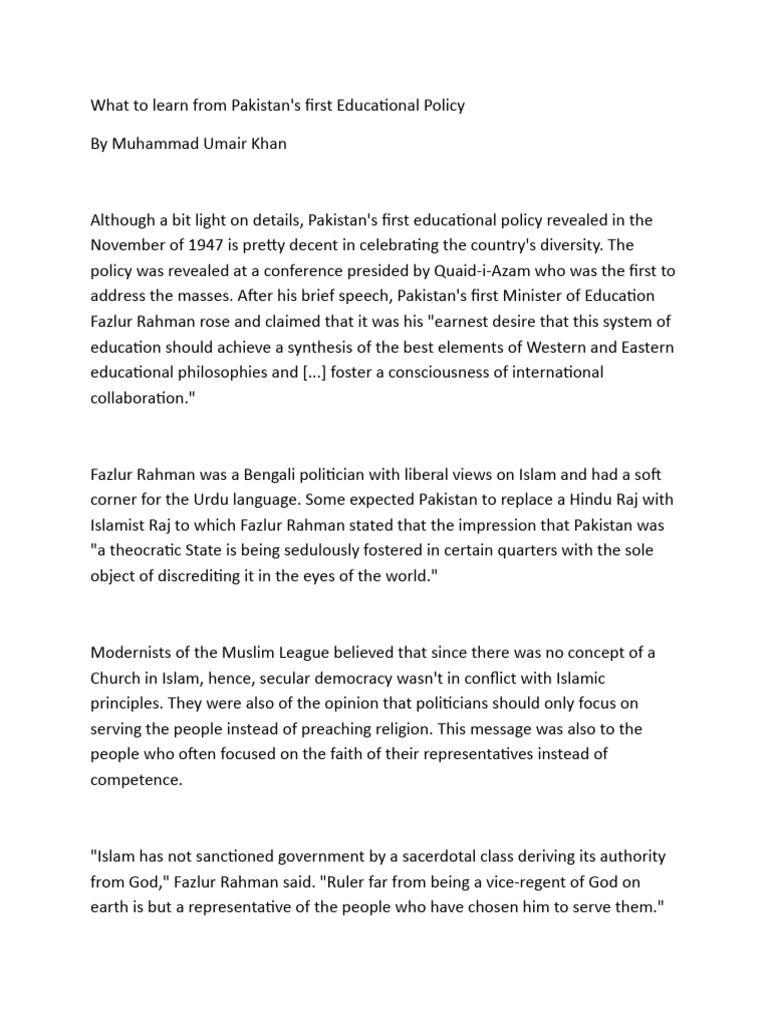 What to learn from pakistan s first educational policy download free