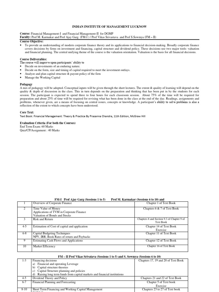 Financial Management Course Overview | PDF | Economics | Financial ...