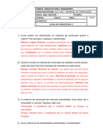 Lista de Exercícios Respondida 1 Materiais de Construção Civil