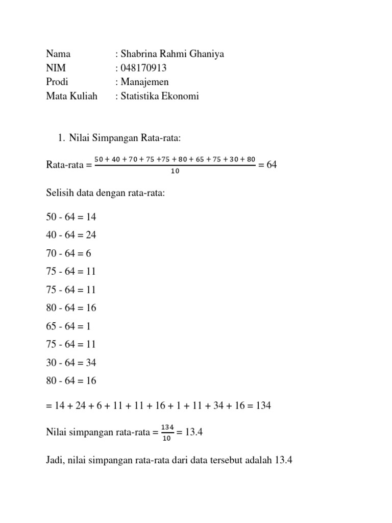 Simpangan Rata-rata dan Baku Statistika | PDF