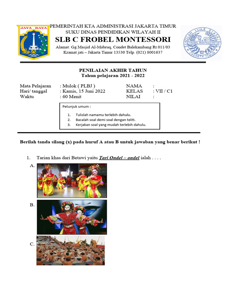 SOAL UAS PLBJ SMPLB 7C 2023 | PDF
