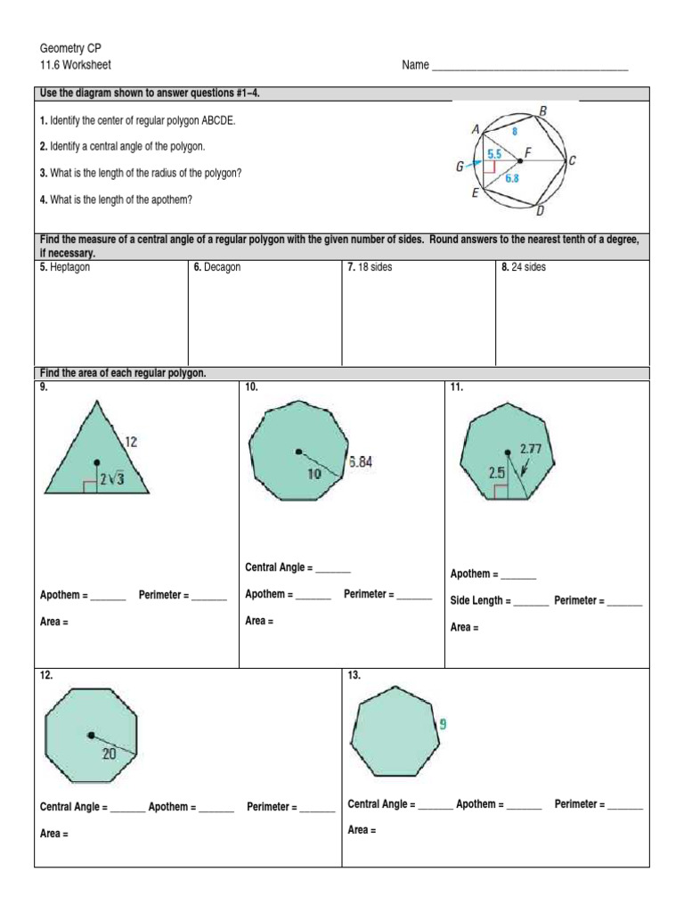 Area and Apothem of Regular Polygons | PDF | Area | Polygon
