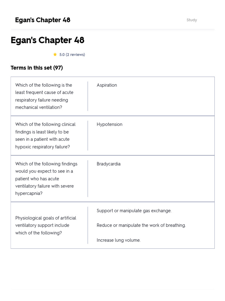 Egan's Chapter 48 Flashcards - Quizlet | PDF | Breathing | Physiology