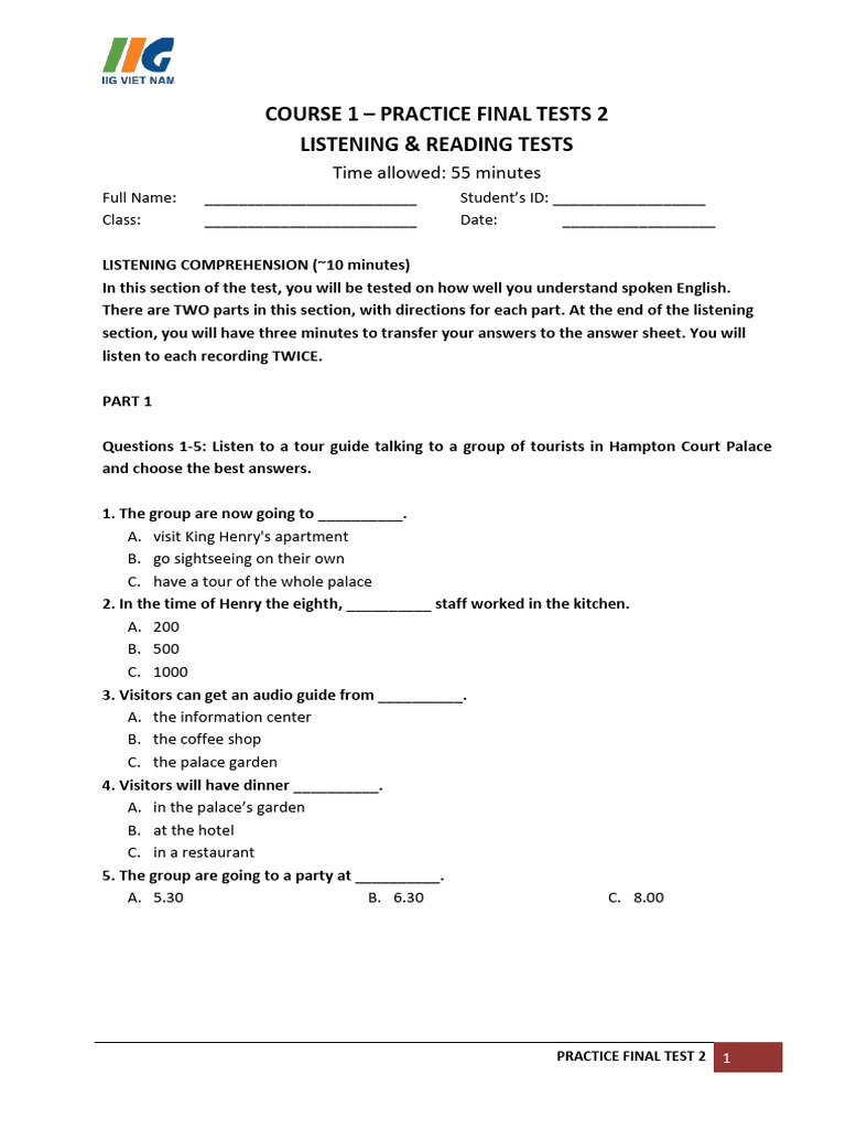 C1 - Practice Final Test 2 | PDF | Bedroom