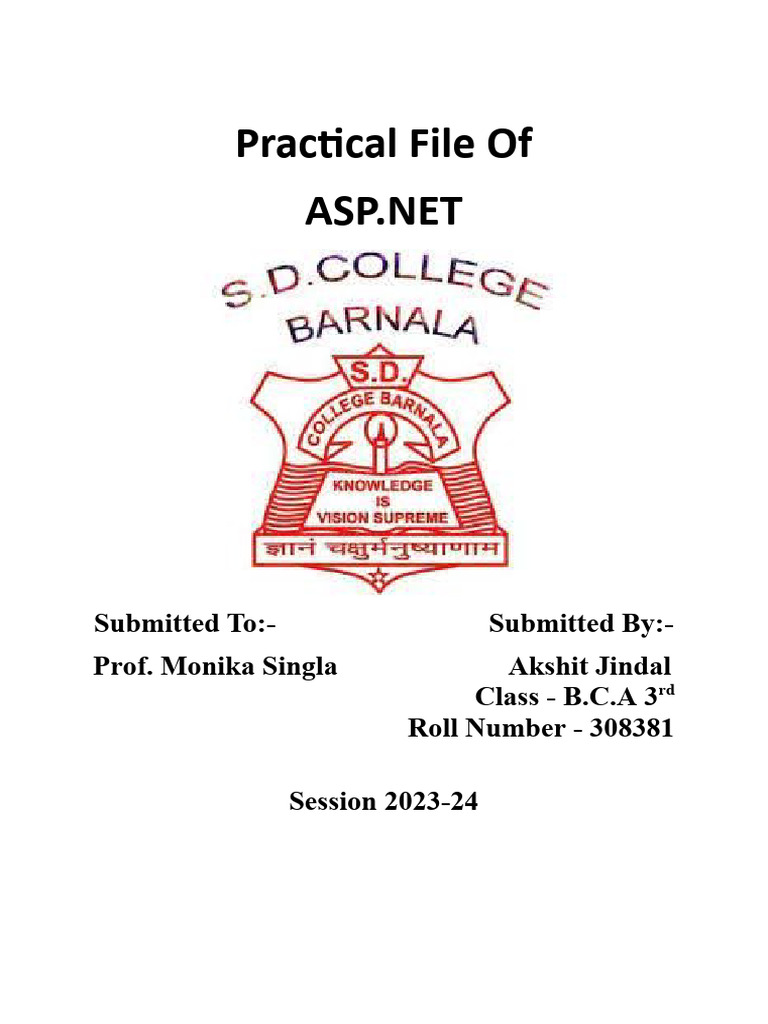ASP.NET Practical File by Akshit Jindal | PDF | C Sharp (Programming ...