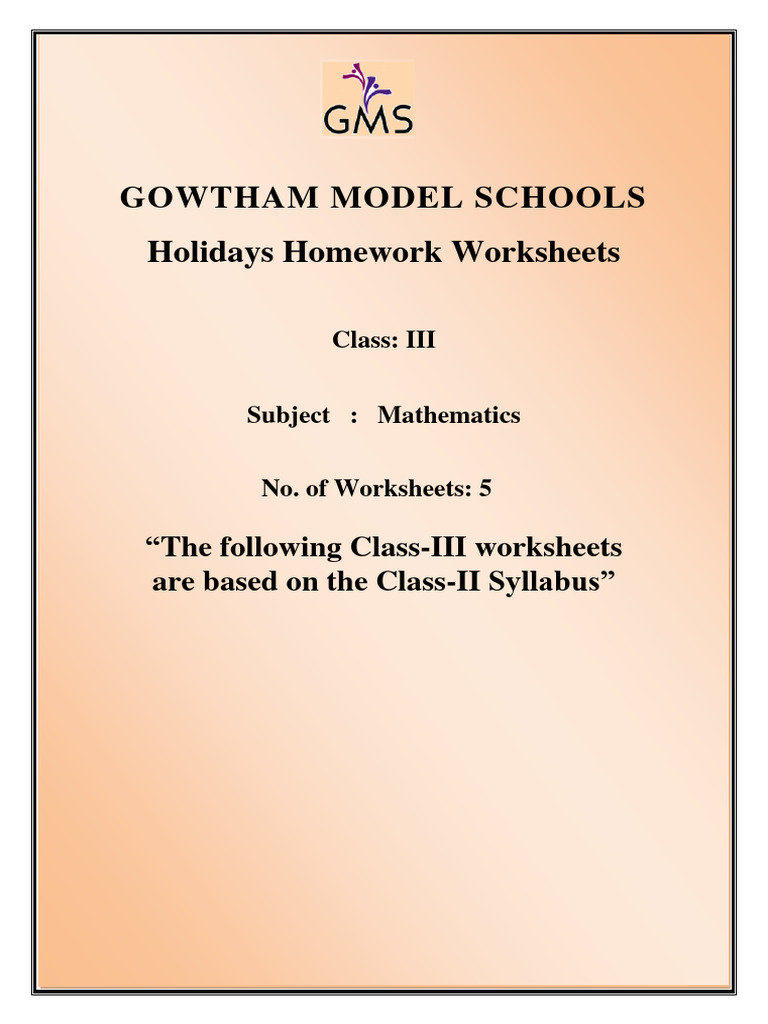 Class III Math Holiday Worksheets | PDF | Mathematics