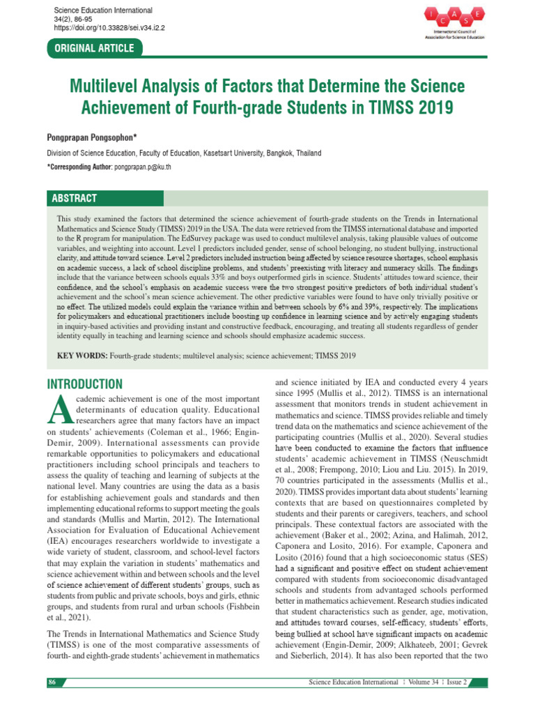 Factors Influencing Fourth-Grade Science Achievement | PDF | Errors And ...