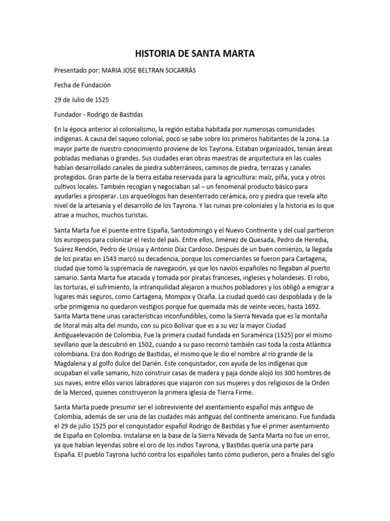 Historia De Santa Marta Pdf Colombia