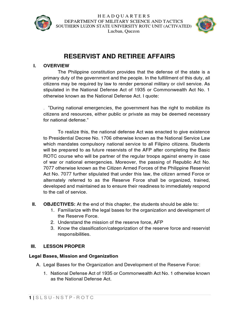 Philippine Reserve Force Overview | PDF | Military