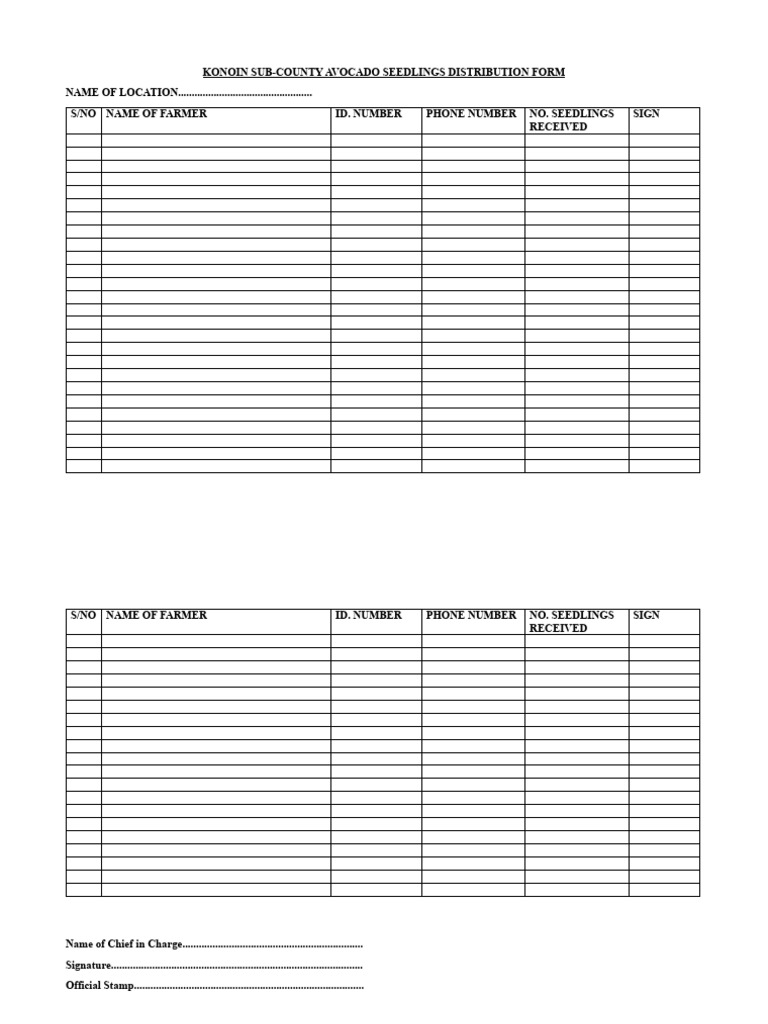 Avocado Seedling Distribution Form PDF