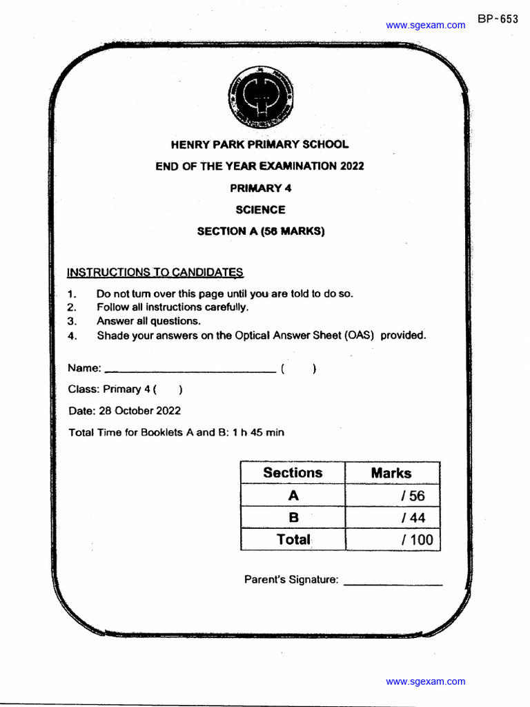 2022-P4-Science-Semestral Assessment 2-Henry Park | PDF
