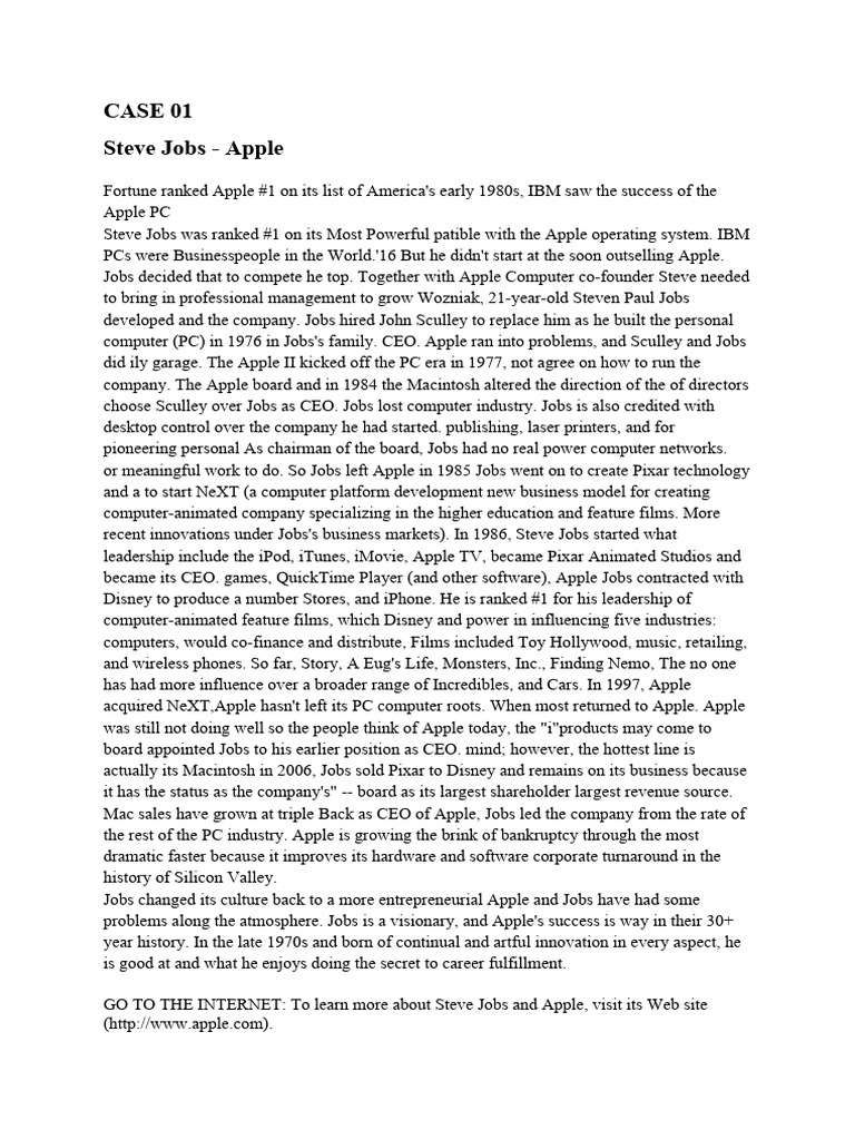 Case Study Leadership Download Free PDF Apple Inc. Steve Jobs