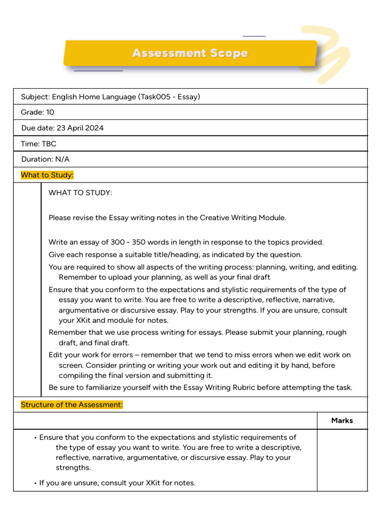 SBA005 - GR 10 Essay Scope | PDF | Essays | Plagiarism
