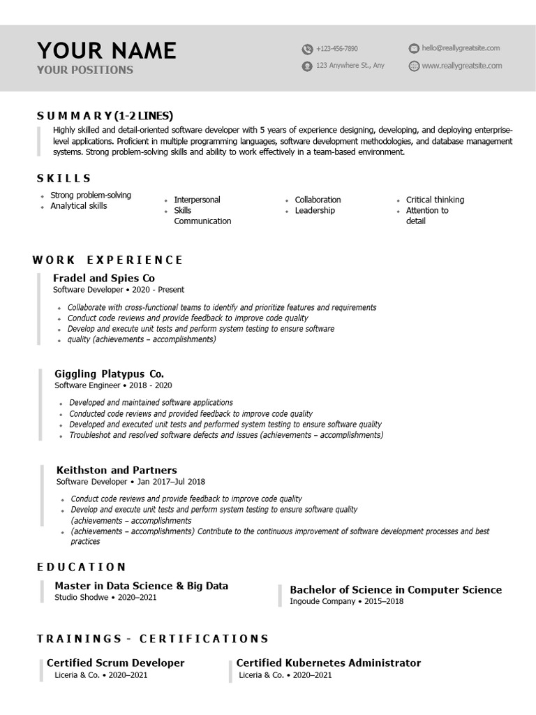 WFH Pros Resume Template 1 PDF Software Software Quality