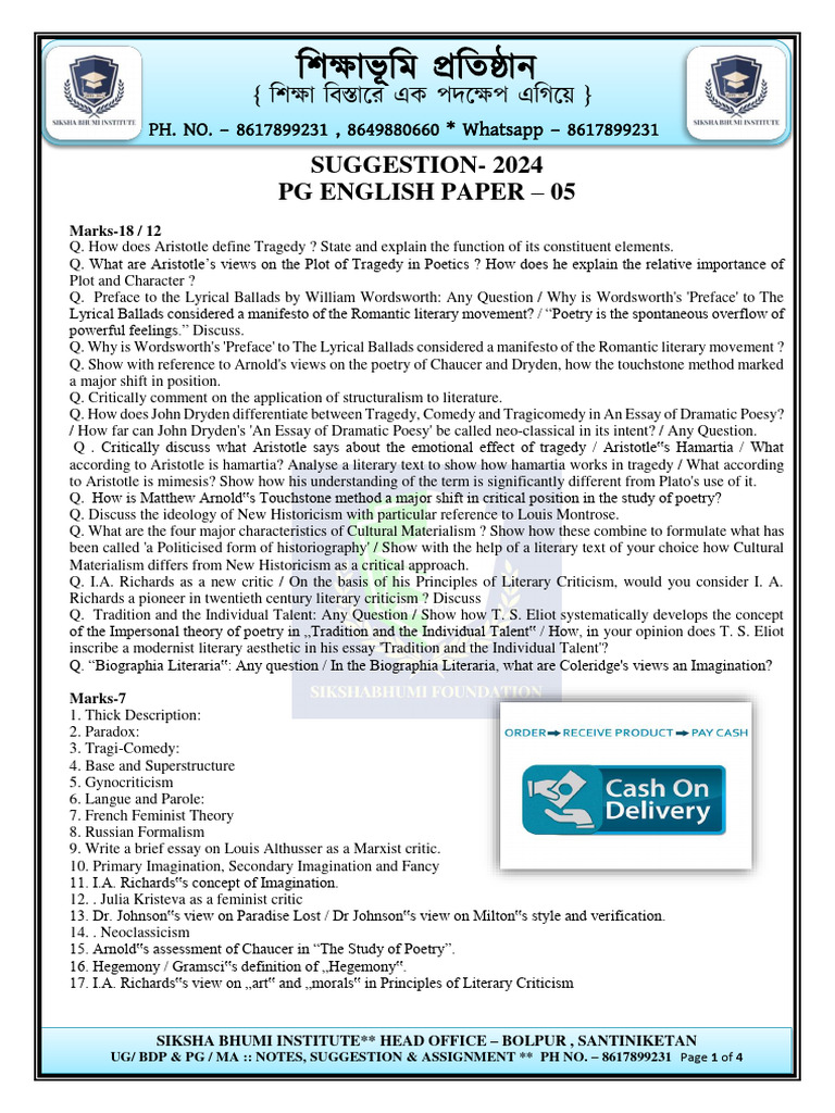 PG English Exam Prep Guide | PDF | Poetry | Tragedy