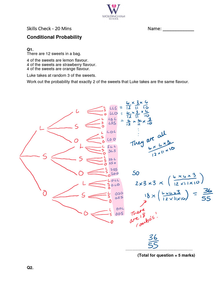 Conditional Probability Skills Check Worked Solutions | PDF