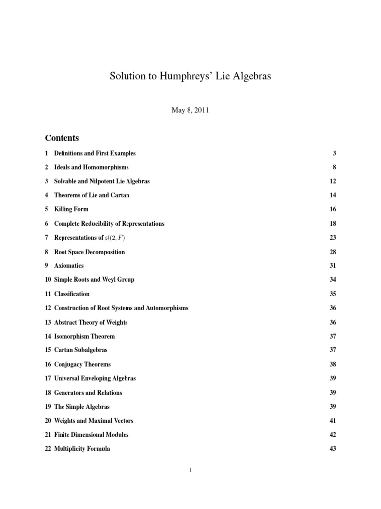 Humphreys solutions pdf lie algebra representation theory