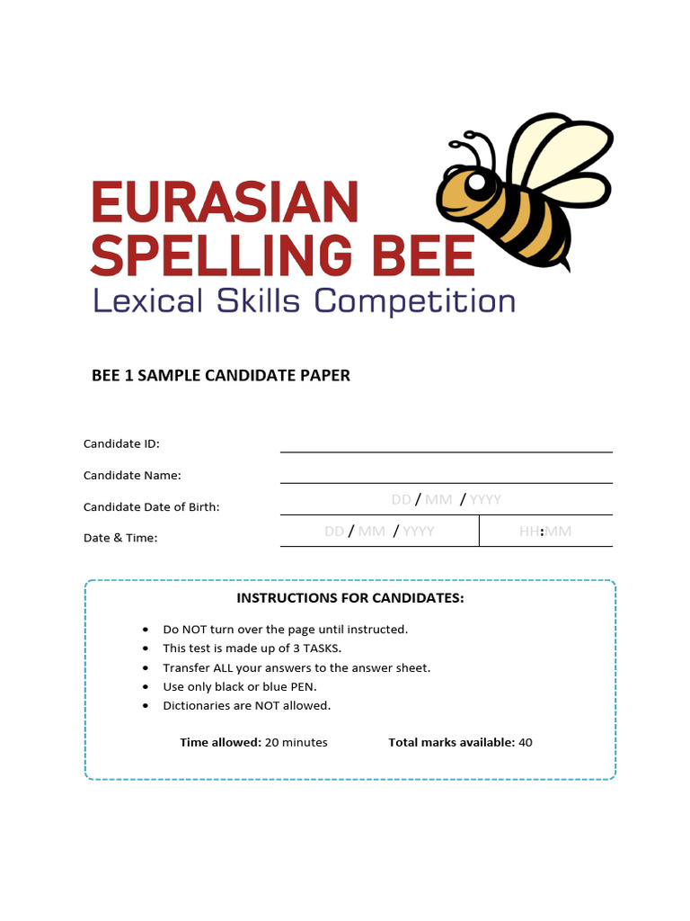 Bee 1 - Sample Candidate Paper | PDF | Spelling
