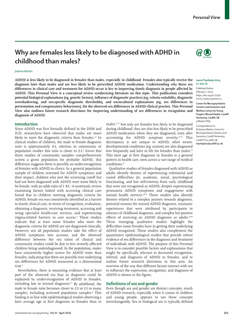 Why Females Are Underdiagnosed with ADHD | PDF | Attention Deficit ...