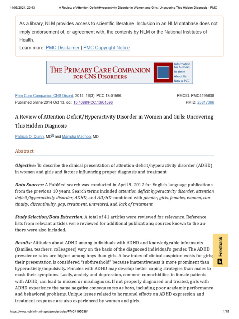 A Review of Attention-Deficit - Hyperactivity Disorder in Women and ...