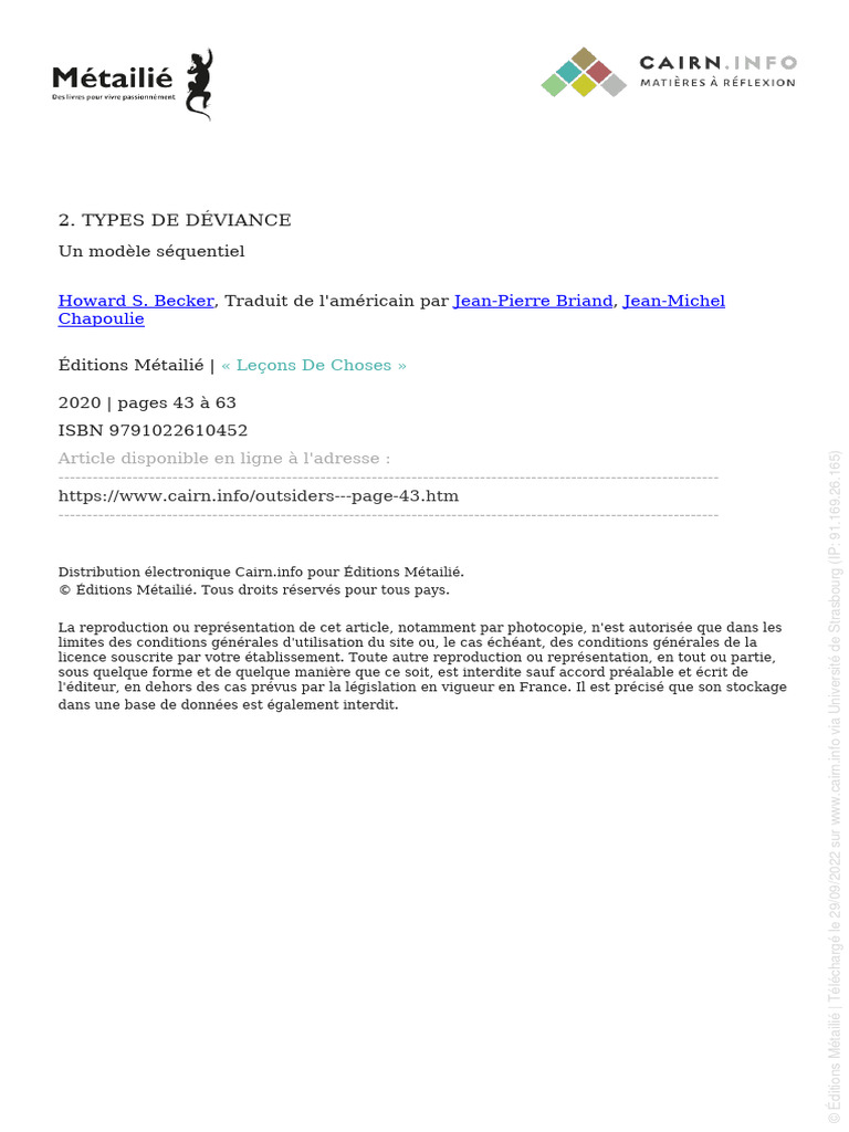 Types de déviance selon Becker | PDF