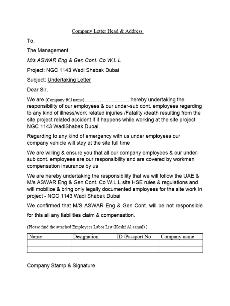 Undertaking Letter for NGC 1143 Project | PDF