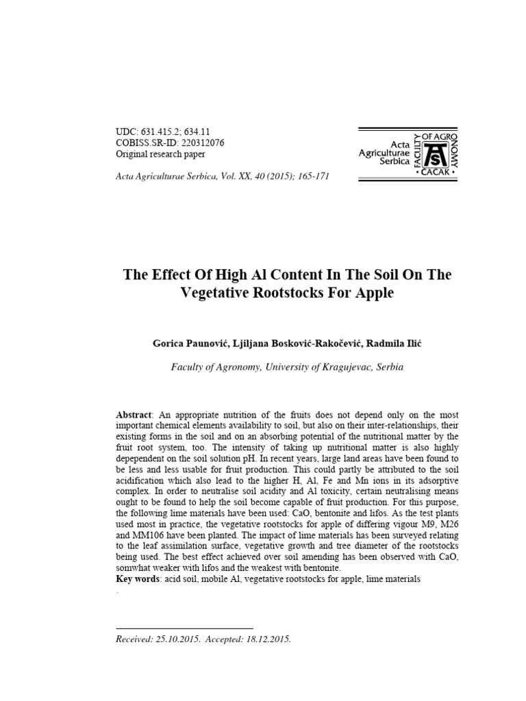 The Effect Of High Al Content In The Soil On The Vegetative Rootstocks 
