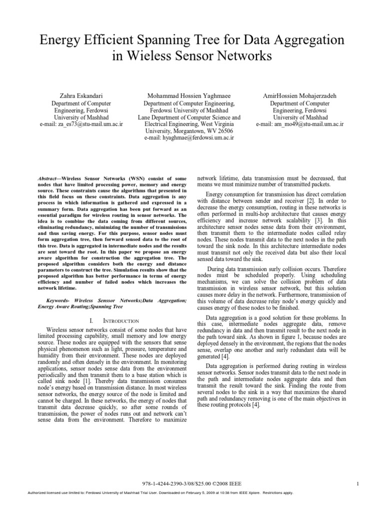Energy Efficient Spanning Tree For Data Aggregation in Wieless Sensor ...