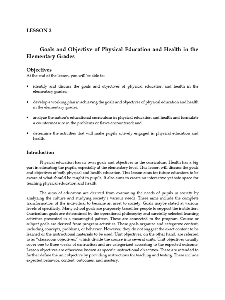 Goals of PE and Health in Elementary Education | PDF | Physical ...