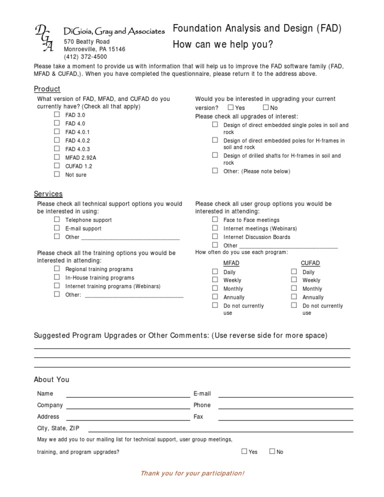 FAD Software Improvement Questionnaire | PDF
