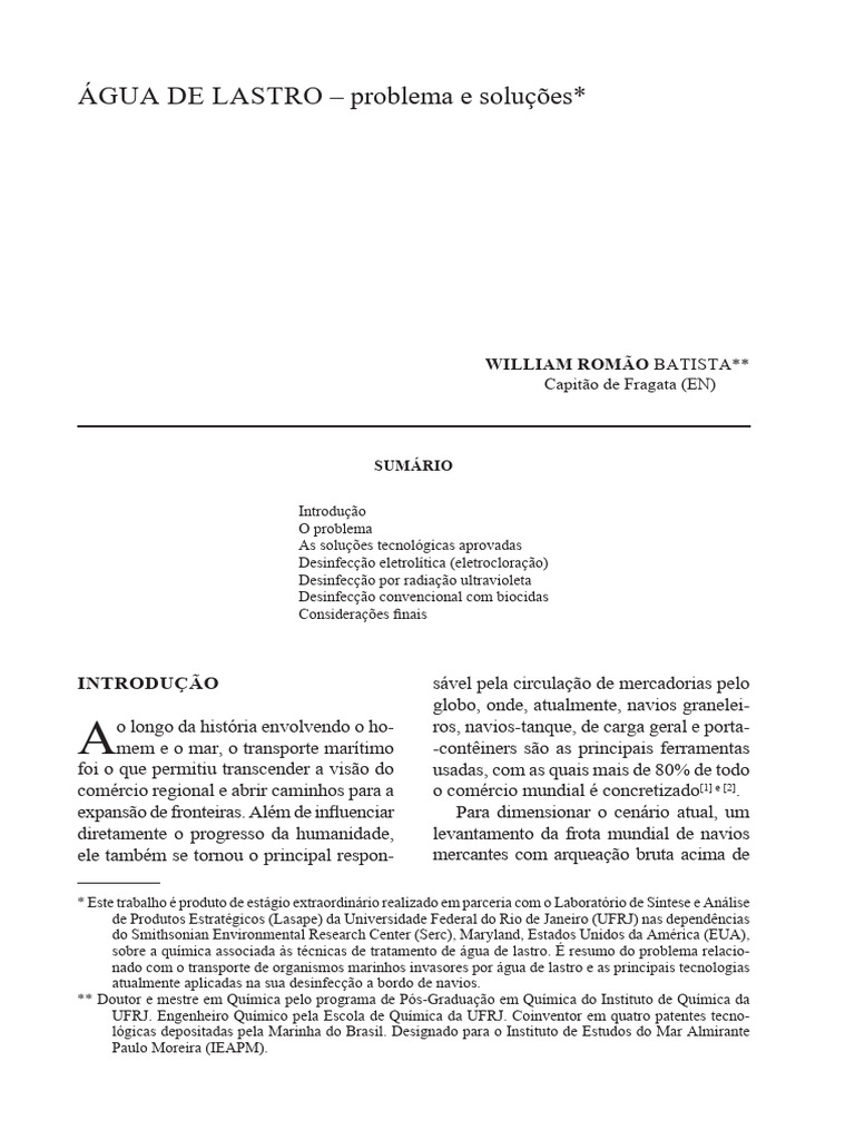 Água de Lastro: Problemas e Soluções | PDF