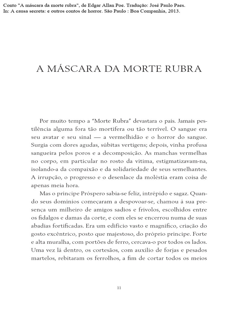 Conto A Máscara Da Morte Rubra, de Edgar Allan Poe | PDF