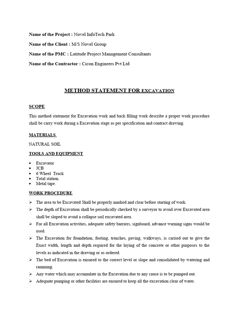Excavation Method Statement Guide | PDF | Technology & Engineering