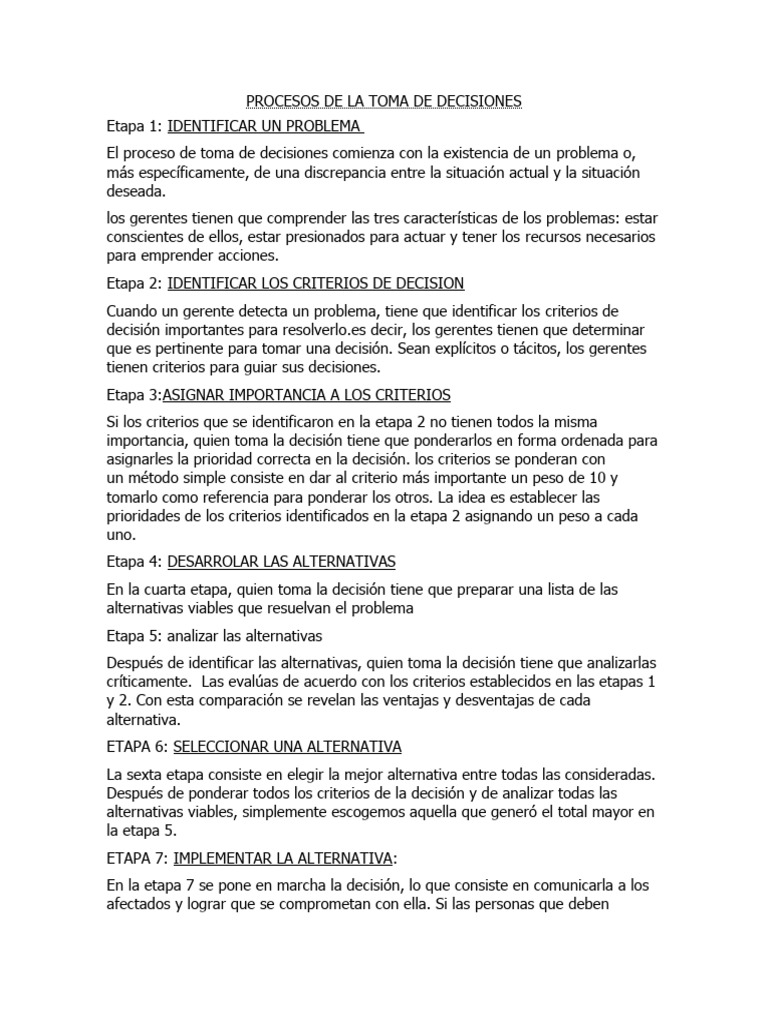 Procesos de La Toma de Decisiones | PDF | Toma de decisiones | Cognición