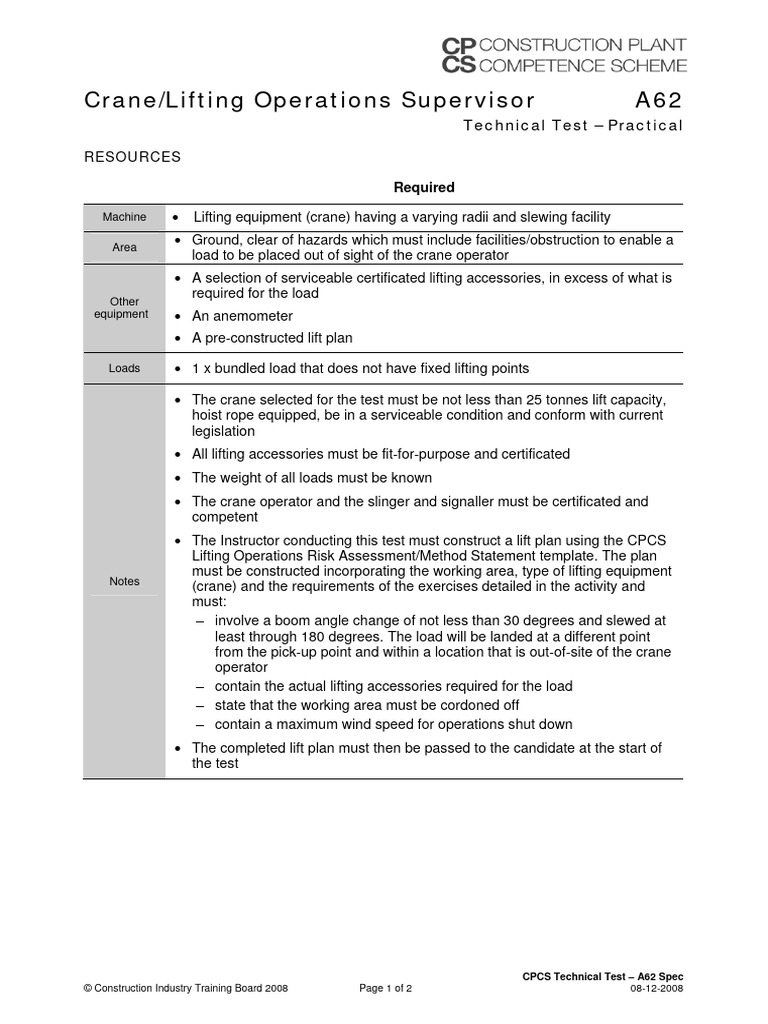 Crane Lifting Operations Supervisor Practical Test Download Free Pdf