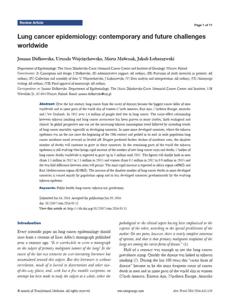 Lung Cancer Epidemiology Contemporary and Future Challenges | PDF ...