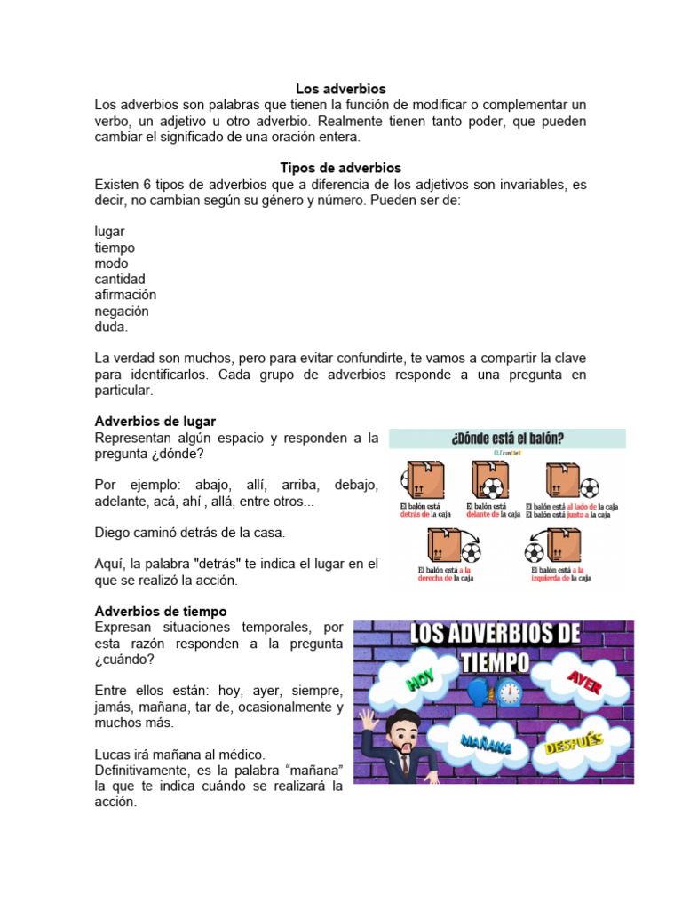 Tipos y Ejemplos de Adverbios | PDF | Adverbio | Mecánica del lenguaje