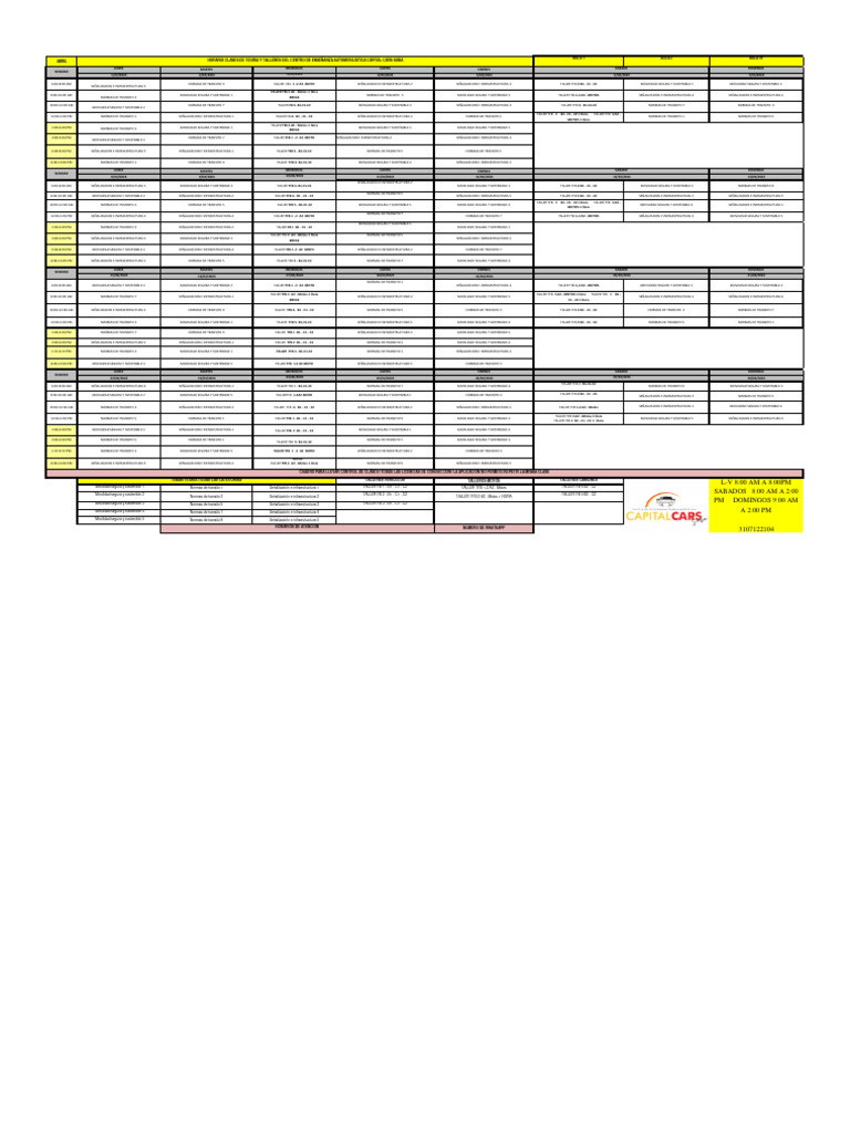 Horario Clases Capital Cars Suba | PDF