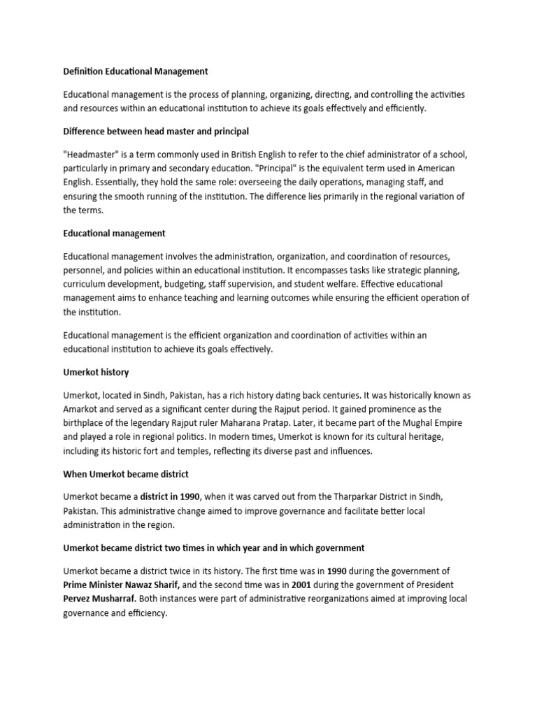 WHAT IS THE BEST DEFINITION OF EDUCATIONAL MANAGEMENT intelligence overview