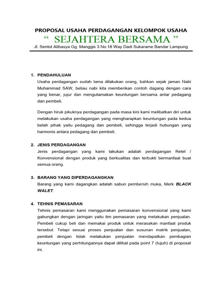 Proposal Usaha Perdagangan Sejahtera | PDF | Bisnis | Pengelolaan ...
