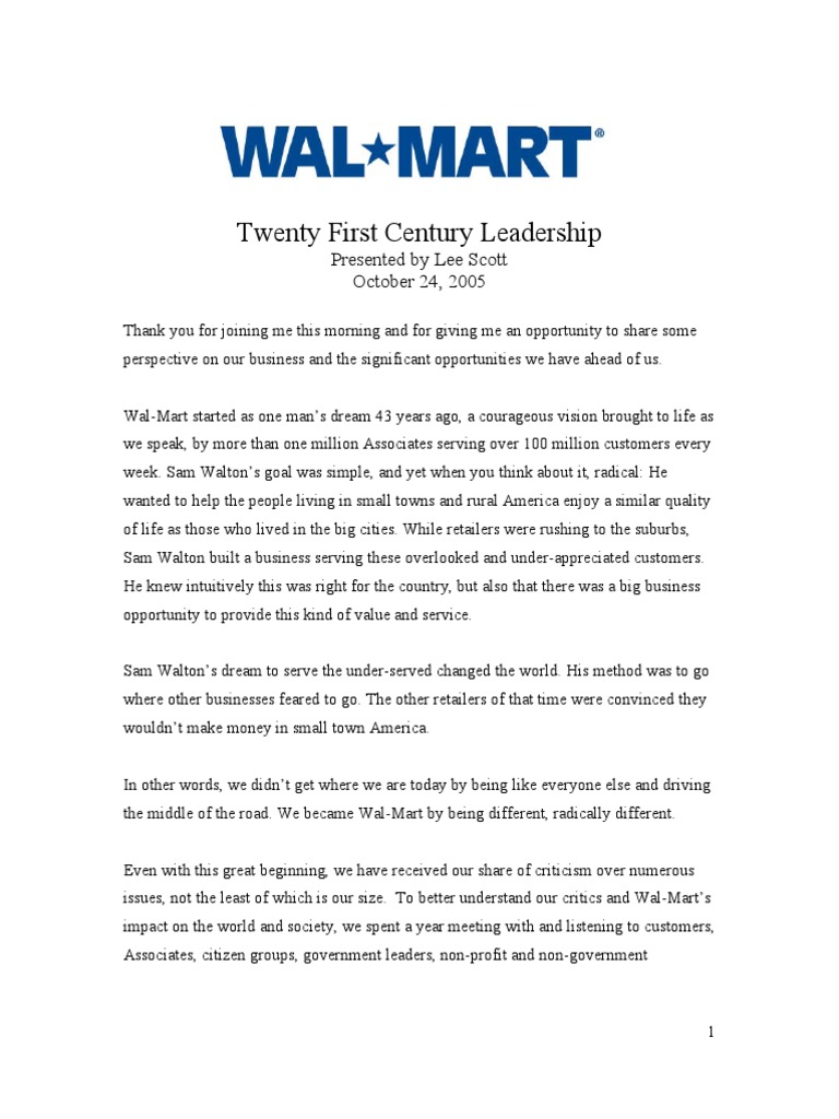 21st Century Leadership at Wal-Mart | PDF | Efficient Energy Use | Walmart