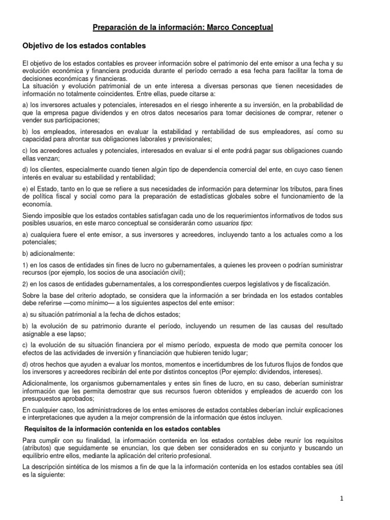 Marco Conceptual de la Contabilidad | PDF | Contabilidad | Estado ...