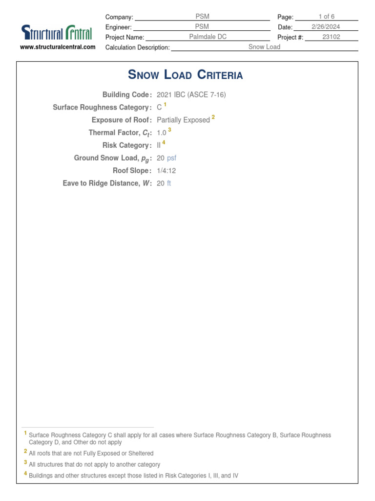 Snow Load Calculations for Palmdale DC | PDF | Snow | Roof