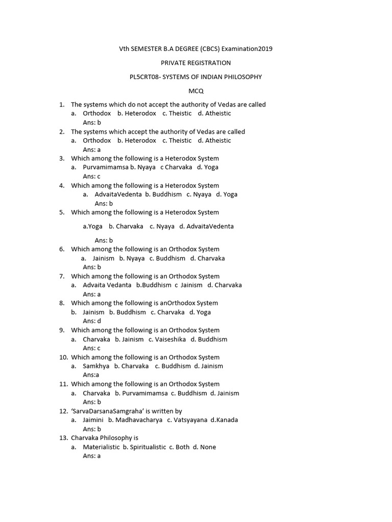 Mcq. Systems of Indan Philosophy | PDF | Indian Philosophy | Moksha