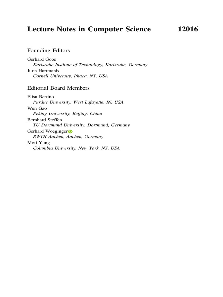 Lecture Notes in Computer Science 12016: Founding Editors | PDF ...