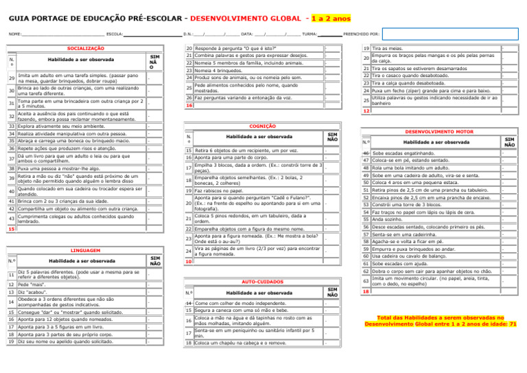 Guia Portage: Desenvolvimento 1-2 Anos | PDF | Brinquedos