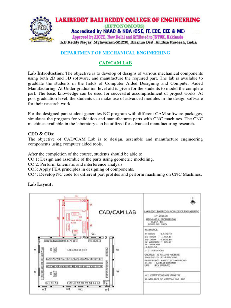 CAD/CAM Lab Overview and Equipment Details | PDF | Computer Aided ...