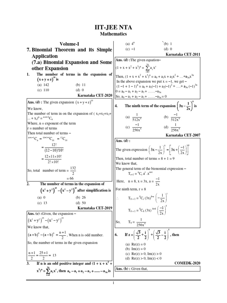 Binomial Theorem and Its Simple Application (Round-I) - 1 | PDF ...