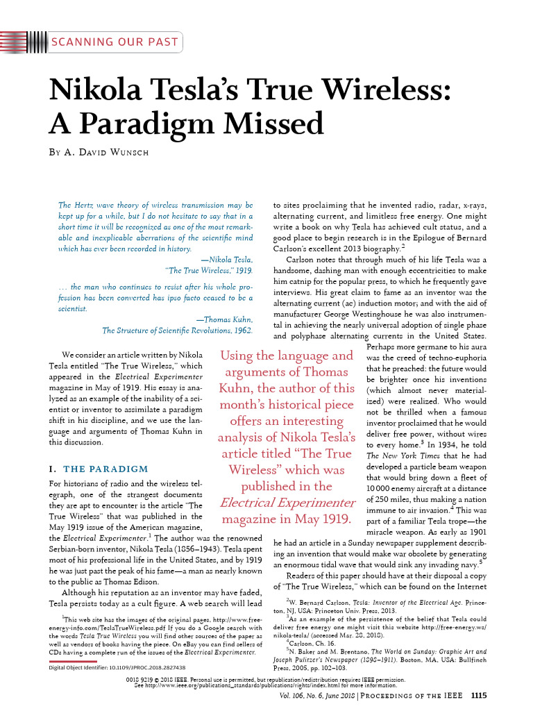 Nikola Tesla S True Wireless A Paradigm | PDF | Light | Antenna (Radio)